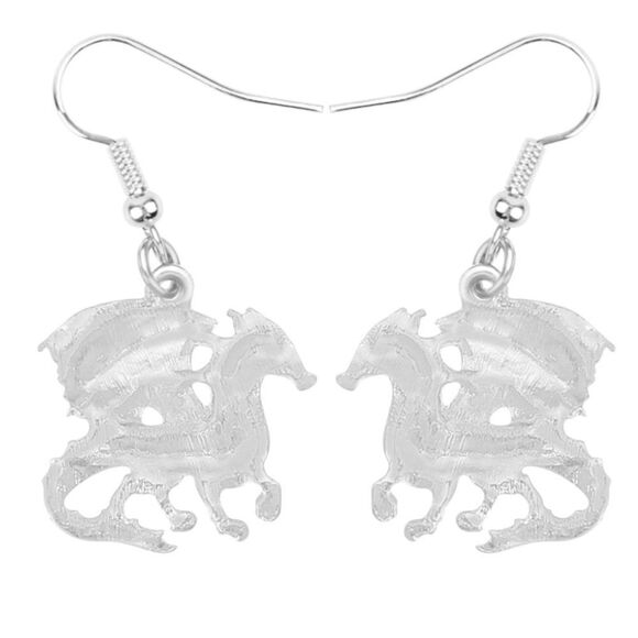 Silver and Multicolor Enamel Mythical Dragon Dangling French Wire Hook Earrings - Picture 5 of 5